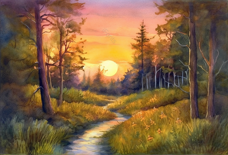 写实水彩风景画夕阳落日,插画/手绘图,插画/手绘图库,插画/手绘图下载,插画/手绘